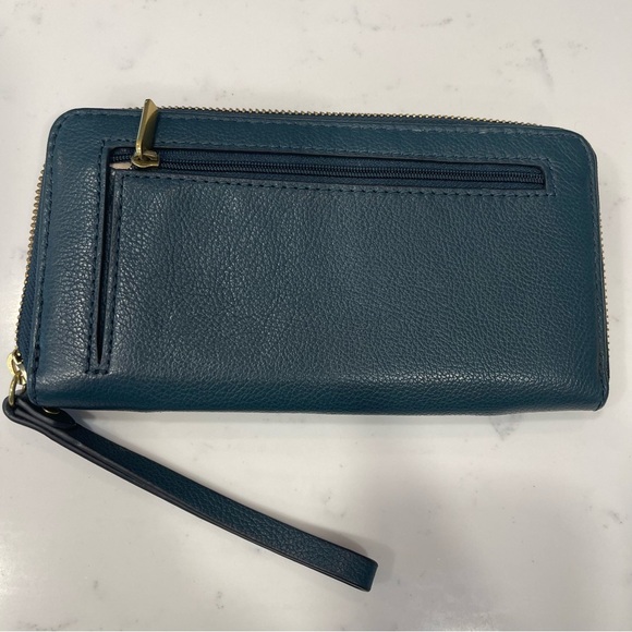 Fossil Jori Deep Teal Leather Wallet Wristlet - Picture 3 of 5